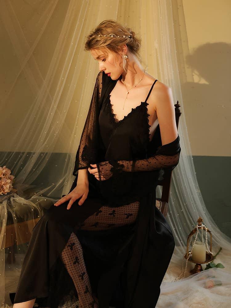 Lace Night Gown, Silk Robes,Bridal Party Robes,with Babydoll 6076 - SWEETKAMA