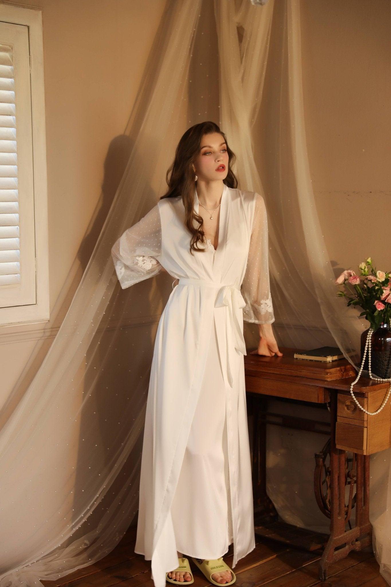 Lace Night Gown, Silk Robes,Bridal Party Robes,with Babydoll 6076 - SWEETKAMA