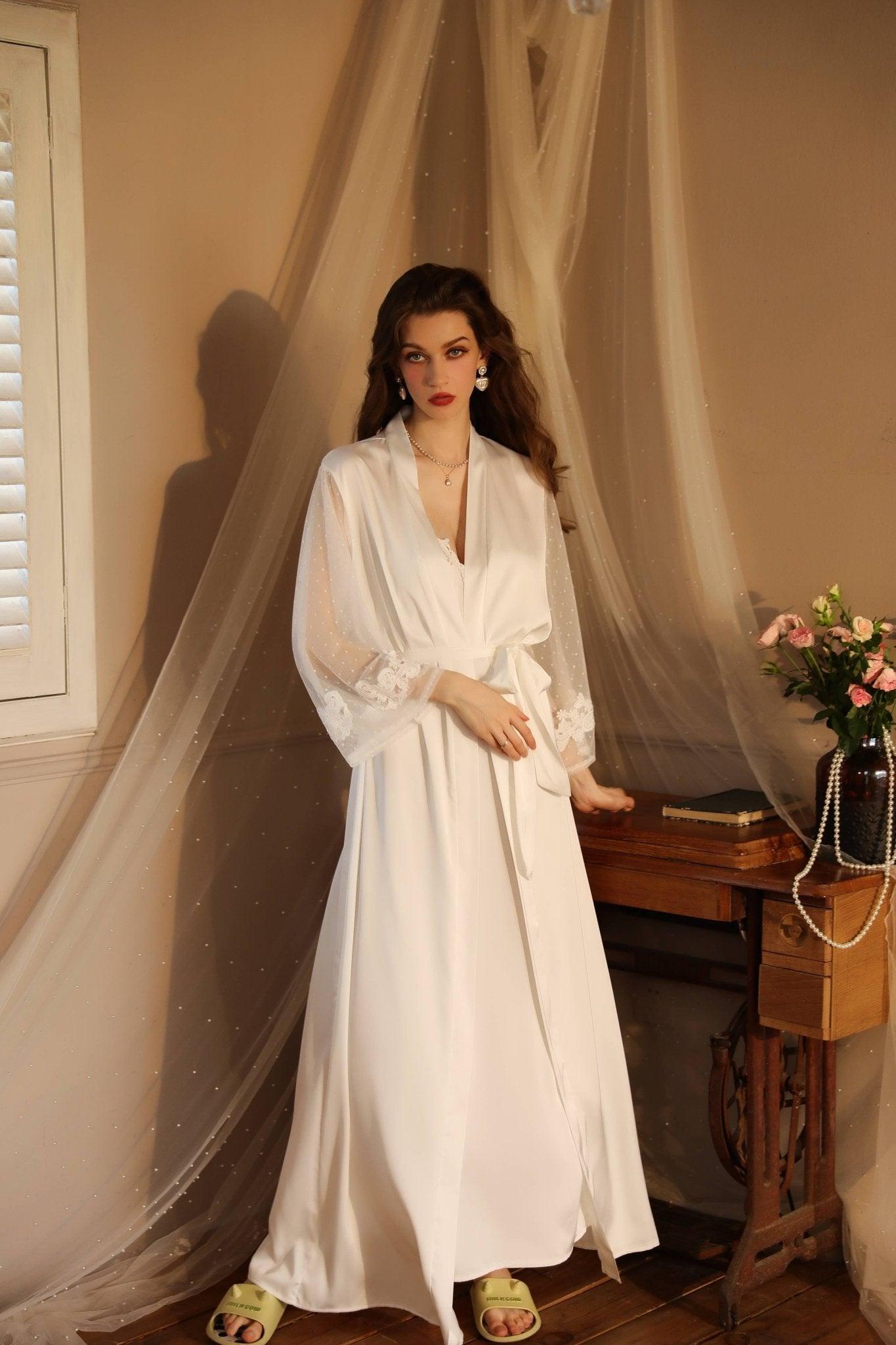 Lace Night Gown, Silk Robes,Bridal Party Robes,with Babydoll 6076 - SWEETKAMA