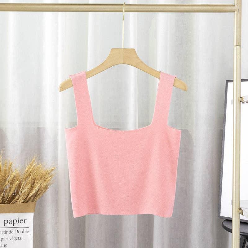 Ladie Solid Color Two Shoulder Daily Knit Crop Top 304 - SWEETKAMA