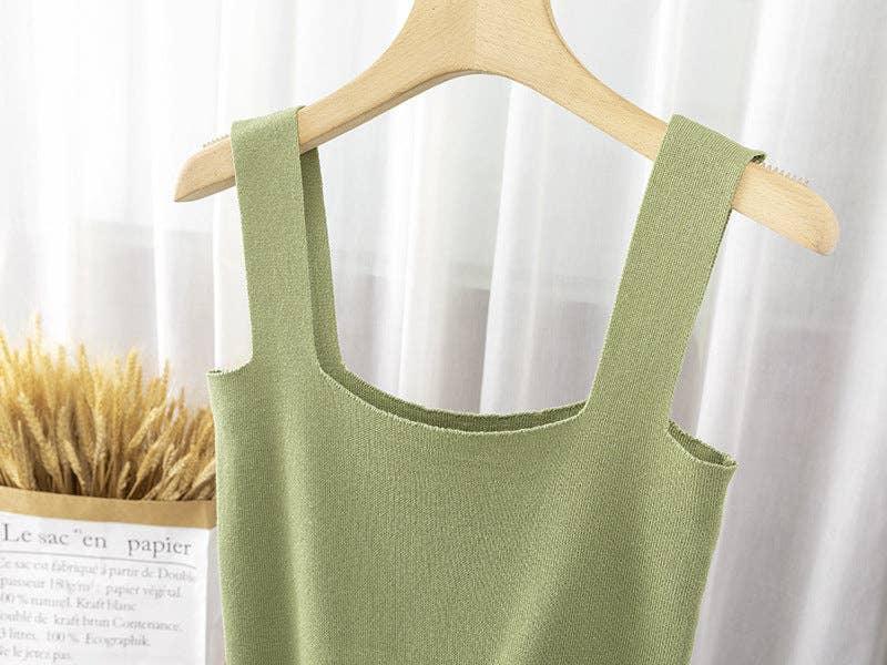 Ladie Solid Color Two Shoulder Daily Knit Crop Top 304 - SWEETKAMA