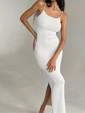 Ladies Back Cross String Tie Slim Fit Midi Dress FQD1783 - SWEETKAMA