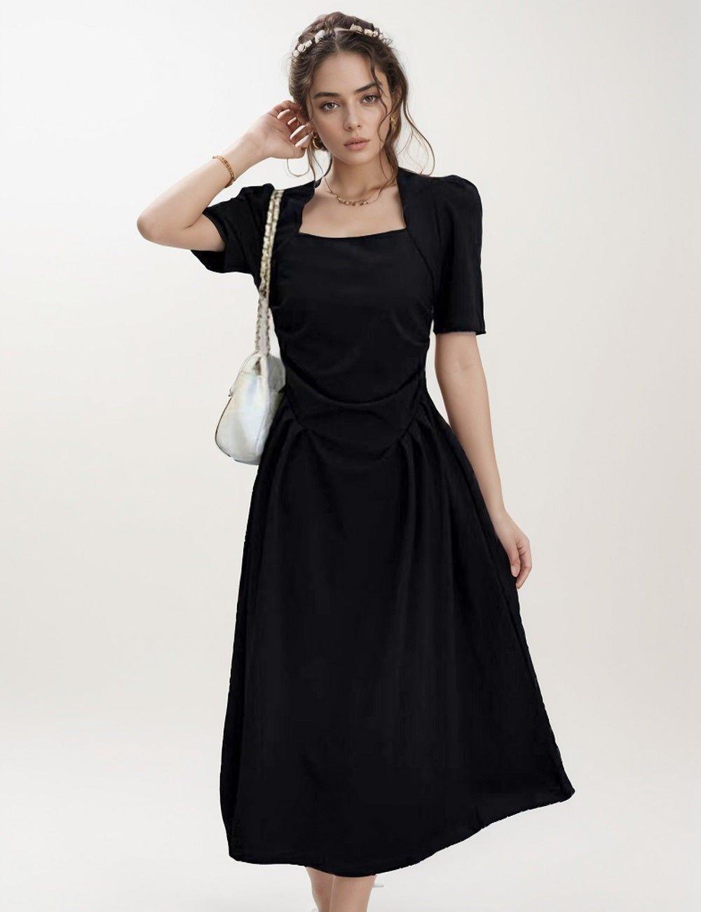 Ladies Black Square Neck Midi Dress DM1109 - SWEETKAMA