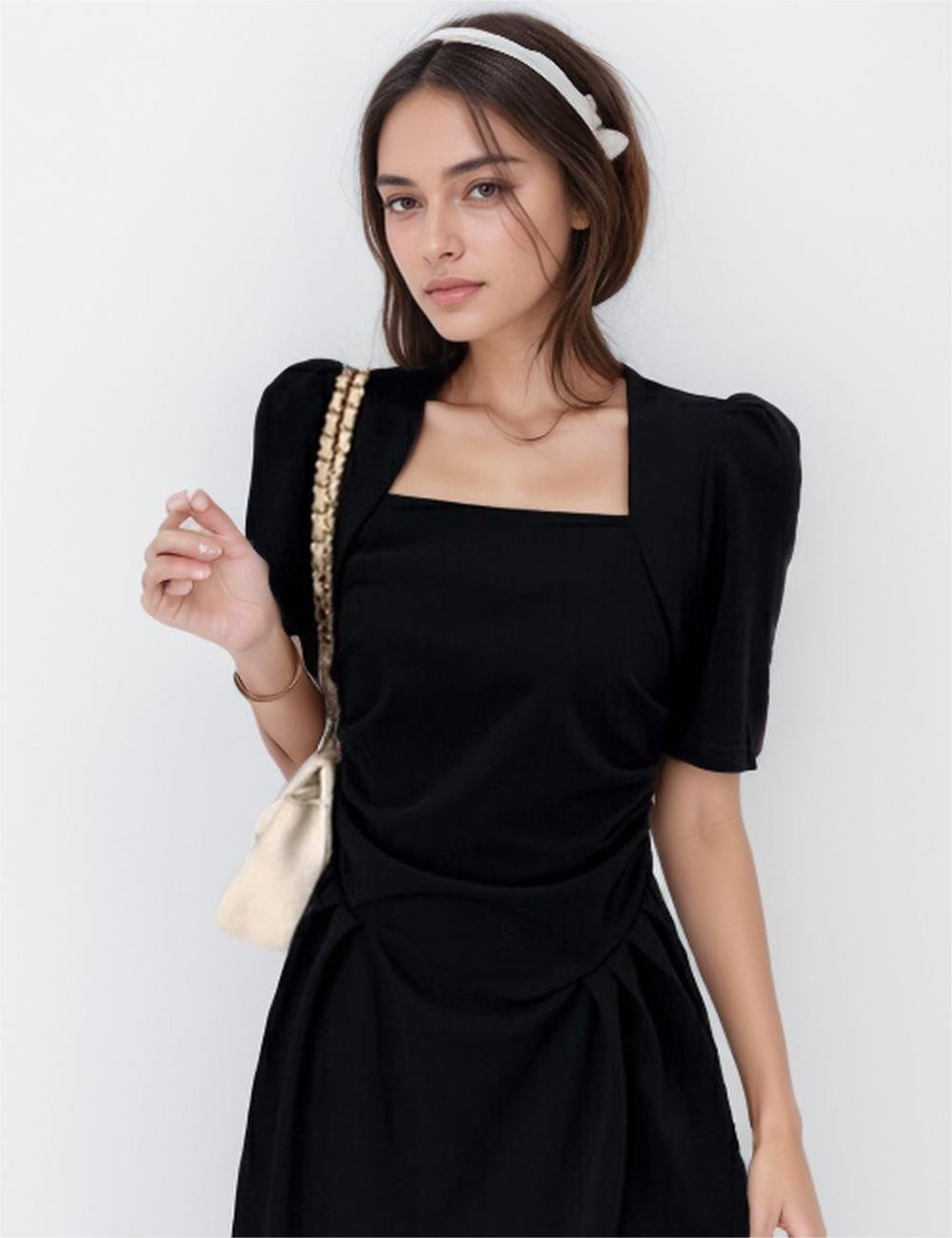 Ladies Black Square Neck Midi Dress DM1109 - SWEETKAMA