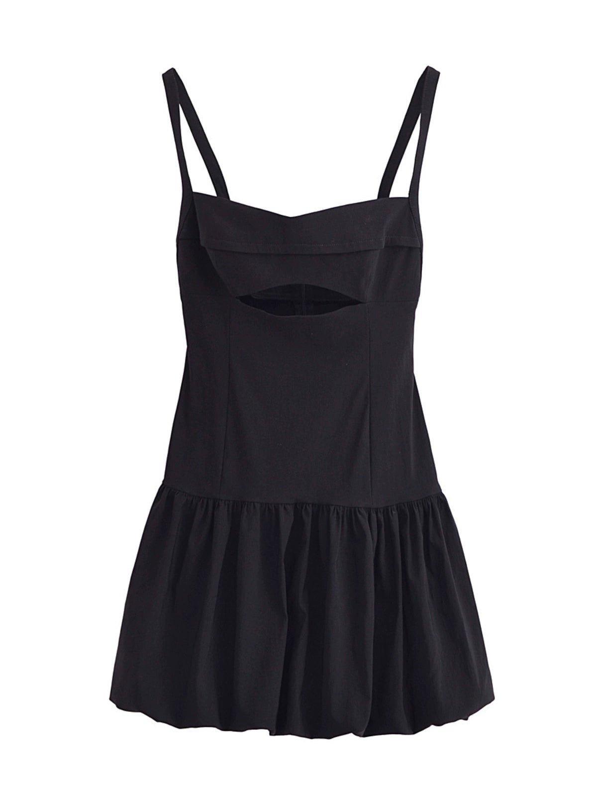 Ladies Black Strap Shoulder Mini Dress 8256 - SWEETKAMA