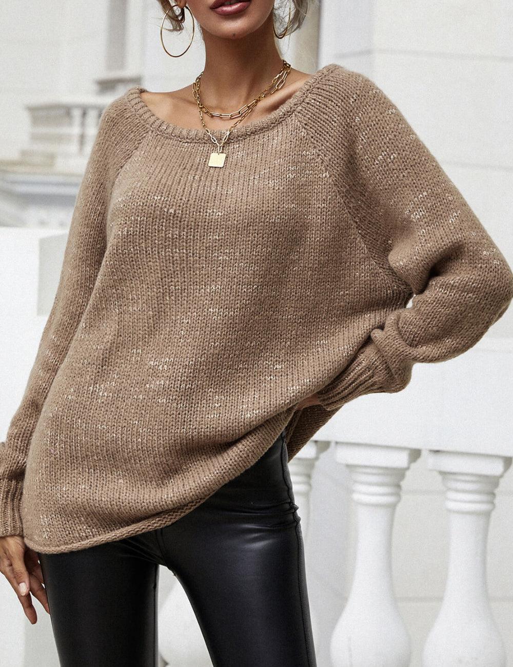 Ladies Boat Neck Drop Shoulder Knit Sweater E2165 - SWEETKAMA