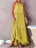 Ladies Bohemia Round Neck Plicated Daily Maxi Dress SKD23119 - SWEETKAMA