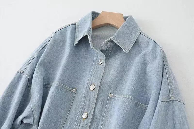 Ladies Botton-Up Pocket Denim Coat M2 - SWEETKAMA