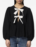 Ladies Bow Front Crew Neck Blouse 0115 - SWEETKAMA