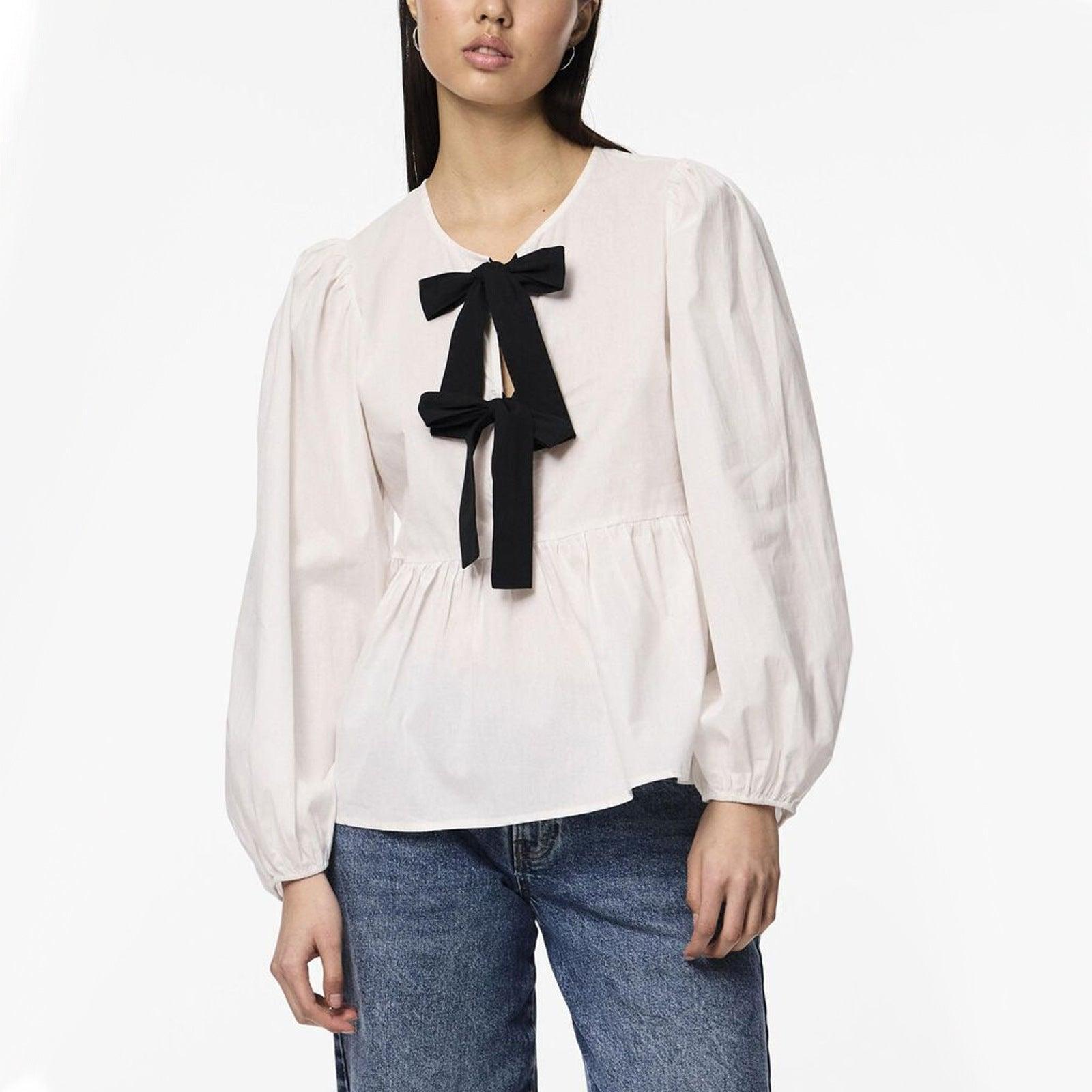 Ladies Bow Front Crew Neck Blouse 0115 - SWEETKAMA