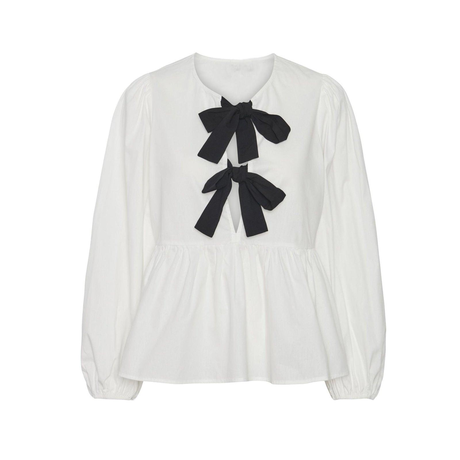 Ladies Bow Front Crew Neck Blouse 0115 - SWEETKAMA