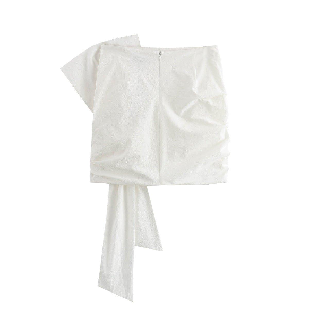 Ladies Bowknot White Zipper Mini Skirt B63096M - SWEETKAMA