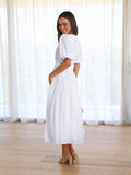 Ladies Bubble Sleeves V-Neck Daily Midi Dress GQRM - SWEETKAMA