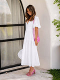 Ladies Bubble Sleeves V-Neck Daily Midi Dress GQRM - SWEETKAMA