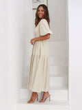 Ladies Bubble Sleeves V-Neck Daily Midi Dress GQRM - SWEETKAMA