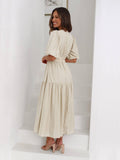 Ladies Bubble Sleeves V-Neck Daily Midi Dress GQRM - SWEETKAMA