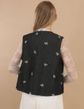 Ladies Button Bow Embroidery V-Neck Vest SKT436 - SWEETKAMA