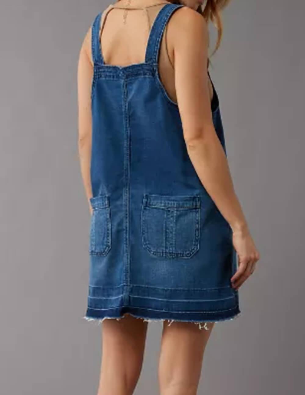 Ladies Button Denim Mini Overall Dress SKD548 - SWEETKAMA