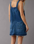 Ladies Button Denim Mini Overall Dress SKD548 - SWEETKAMA