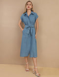 Ladies Button Down Belted Denim Dress SKD432 - SWEETKAMA