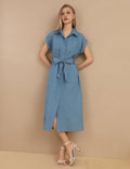 Ladies Button Down Belted Denim Dress SKD432 - SWEETKAMA