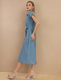 Ladies Button Down Belted Denim Dress SKD432 - SWEETKAMA