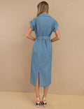 Ladies Button Down Belted Denim Dress SKD432 - SWEETKAMA