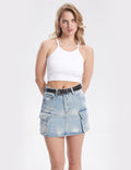 Ladies Button Pocket Denim Skirt SKS319 - SWEETKAMA