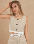 Ladies Button Vest And Pleated Skirt Sets SKST413 - SWEETKAMA