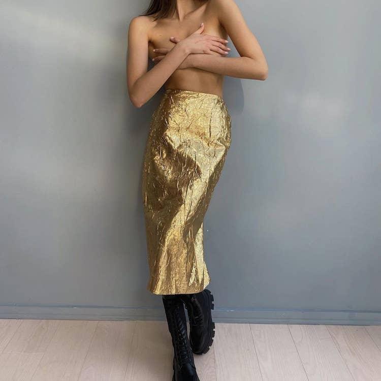 Ladies Charming Sliver/Golden Color Long Skirt BSQ10125J - SWEETKAMA