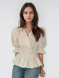 Ladies Chic Bubble Sleeves V-Neck Blouse 42233# - SWEETKAMA