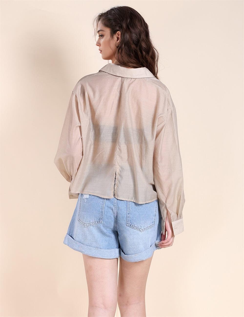 Ladies Chic Sheer Button Down Shirt SKT491 - SWEETKAMA