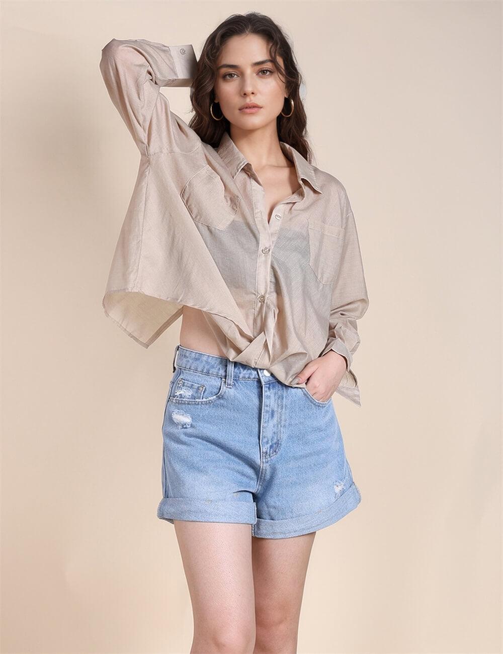 Ladies Chic Sheer Button Down Shirt SKT491 - SWEETKAMA