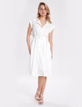 Ladies Chic Waist Cut Out White Mini Dress with Belt SKD347 - SWEETKAMA