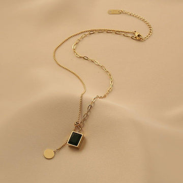 Ladies Circle Disc and Black Square Pendent Necklace SKAJ007 - SWEETKAMA