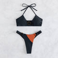 Ladies Color Block Halter Triangle 2PCS Bikini Set 3036 - SWEETKAMA