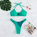 Ladies Color Block Halter Triangle 2PCS Bikini Set 3036 - SWEETKAMA