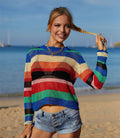 Ladies Color Block Long Sleeves Round Neck Top T9176 - SWEETKAMA