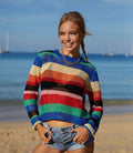 Ladies Color Block Long Sleeves Round Neck Top T9176 - SWEETKAMA