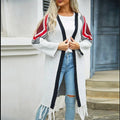 Ladies Color Block Long Sleeves Tassel Cardigan T9211 - SWEETKAMA