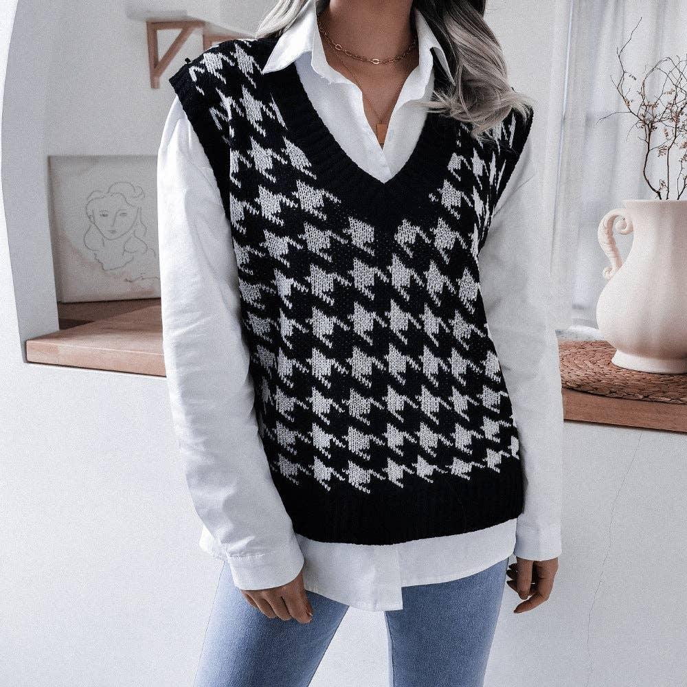 Ladies Color Block Sleeveless V-Neck Sweater Vest 2023 - SWEETKAMA