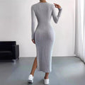 Ladies Crew Neck Ribbed Knit Midi Dress G1028 - SWEETKAMA