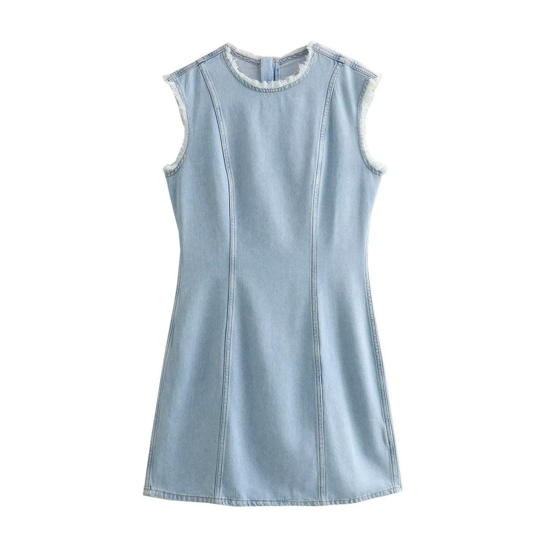 Ladies Crew Neck Sleeveless Denim Dress E48067 - SWEETKAMA