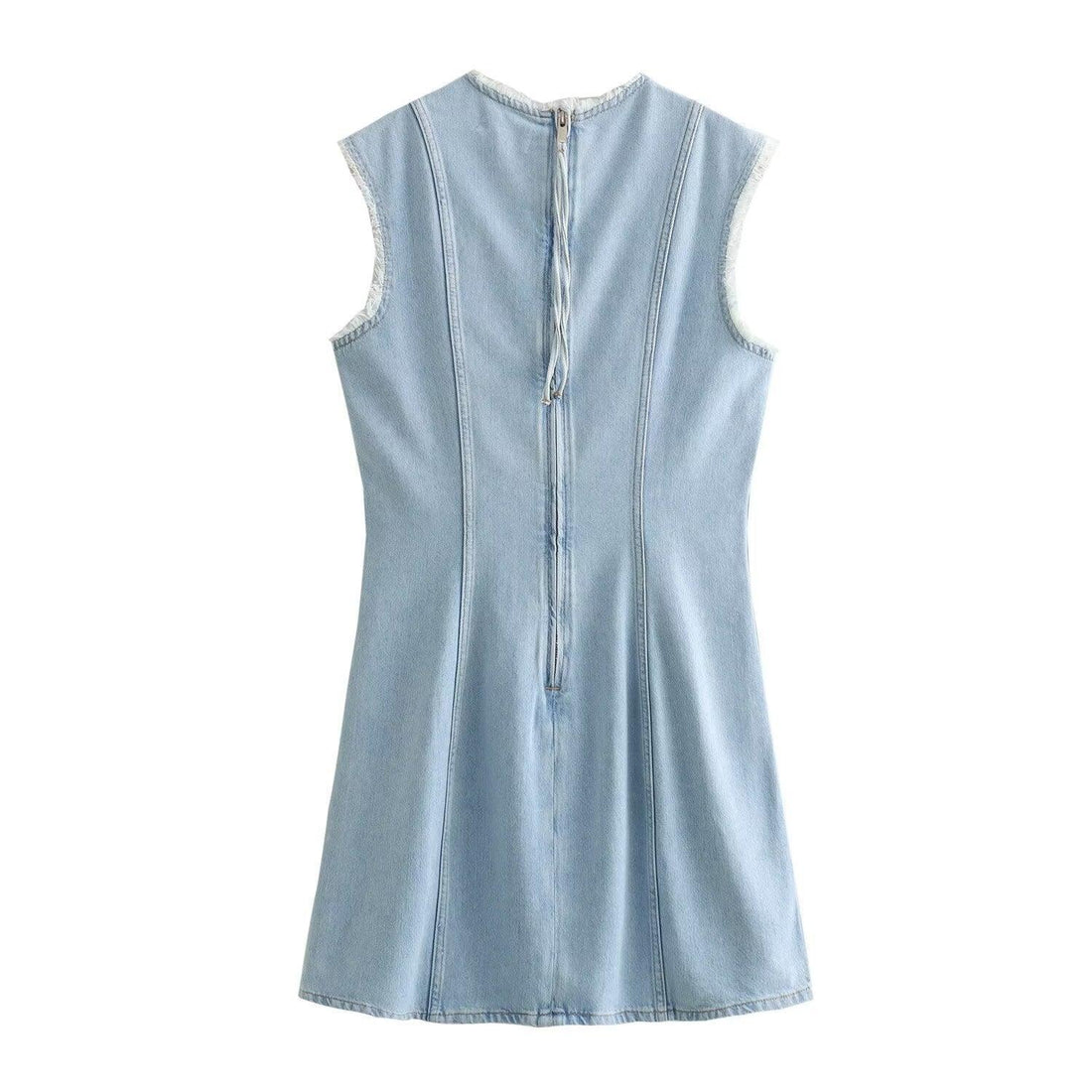 Ladies Crew Neck Sleeveless Denim Dress E48067 - SWEETKAMA