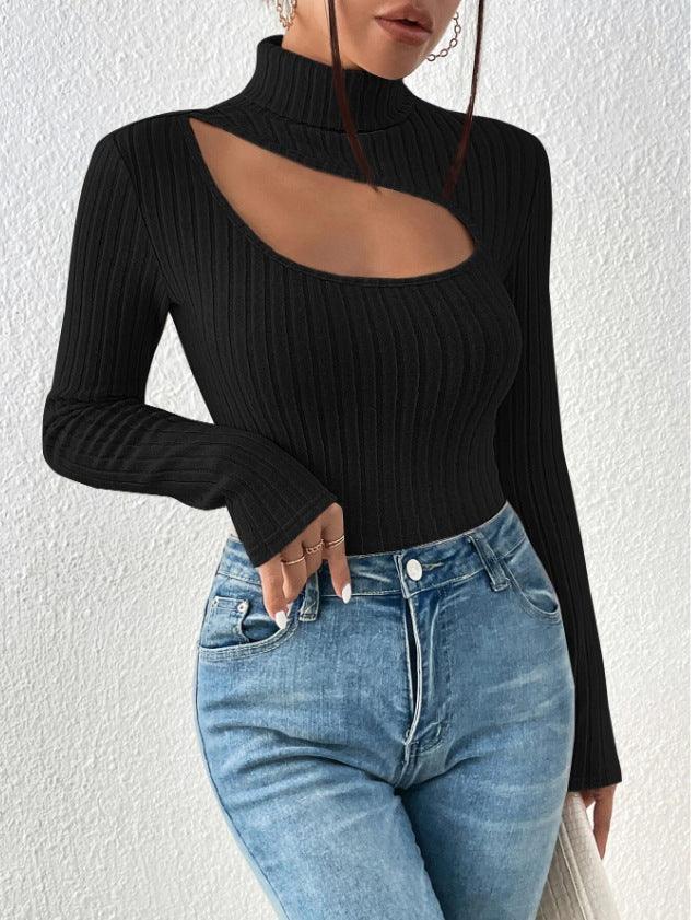 Ladies Cut Out Front Turtleneck Knit Tee G1090 - SWEETKAMA