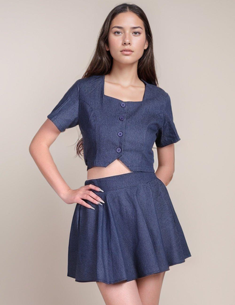 Ladies Denim Crop Top and Skirt Sets SKST456 - SWEETKAMA