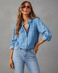 Ladies Denim Pockets Long Sleeves Shirt 32130 - SWEETKAMA