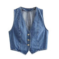 Ladies Denim Vest And Split Hem Skirt Set 4219 - SWEETKAMA