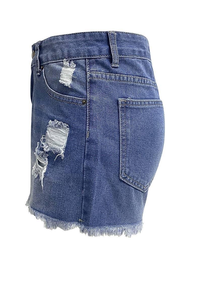 Ladies Distressed High Waist Denim Shorts SKS265 - SWEETKAMA