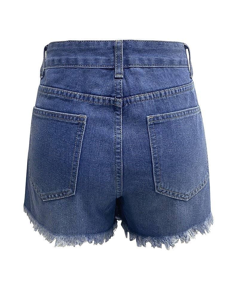 Ladies Distressed High Waist Denim Shorts SKS265 - SWEETKAMA